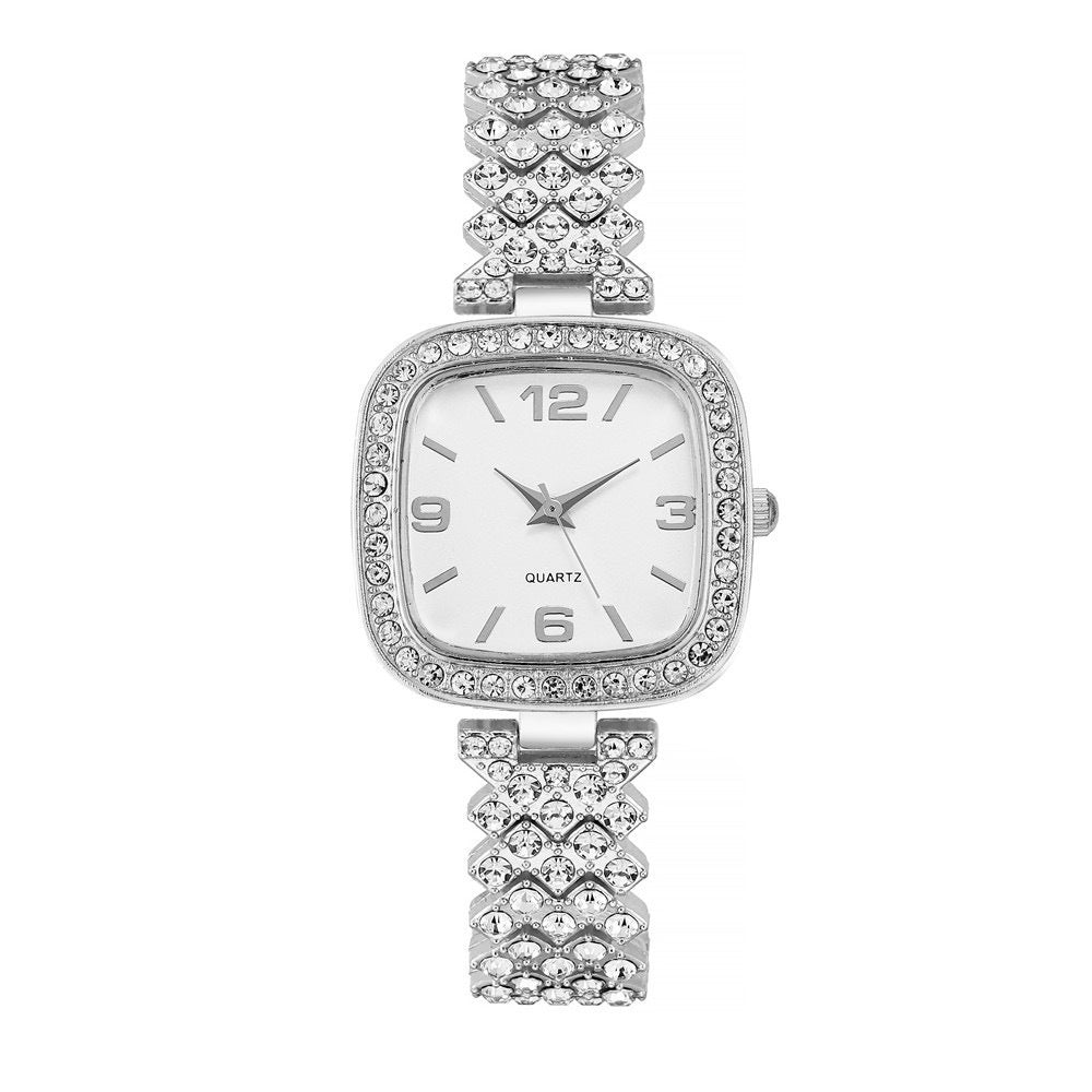 Women's Diamond Watch And Bracelet Two Piece Set Casual