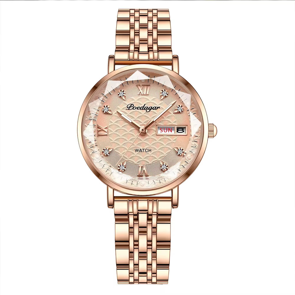Watch Women New Fashion Luxury Stainless Steel Wristwatch Bracelet Simple Rose Gold Waterproof Luminous Ladies Watches