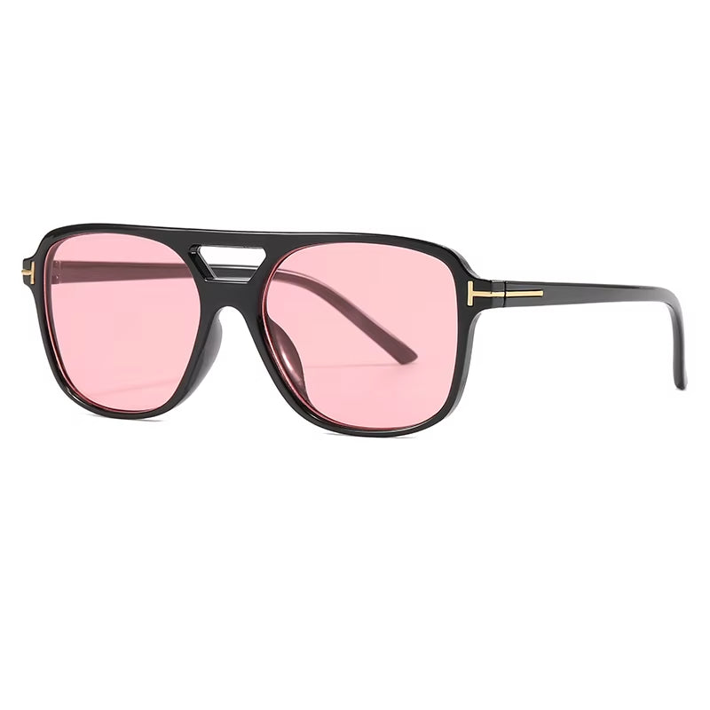 Women Pilot Sunglasses Oversized Pink Lens Double Bridge UV400 - Free Shipping