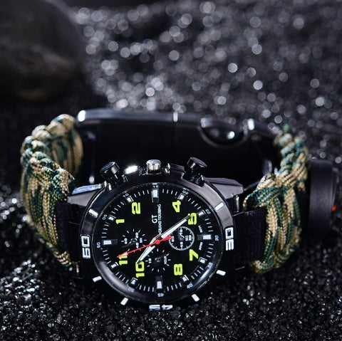 6-in-1 Tactical Survival Bracelet Paracord Compass Whistle Fire Starter EDC