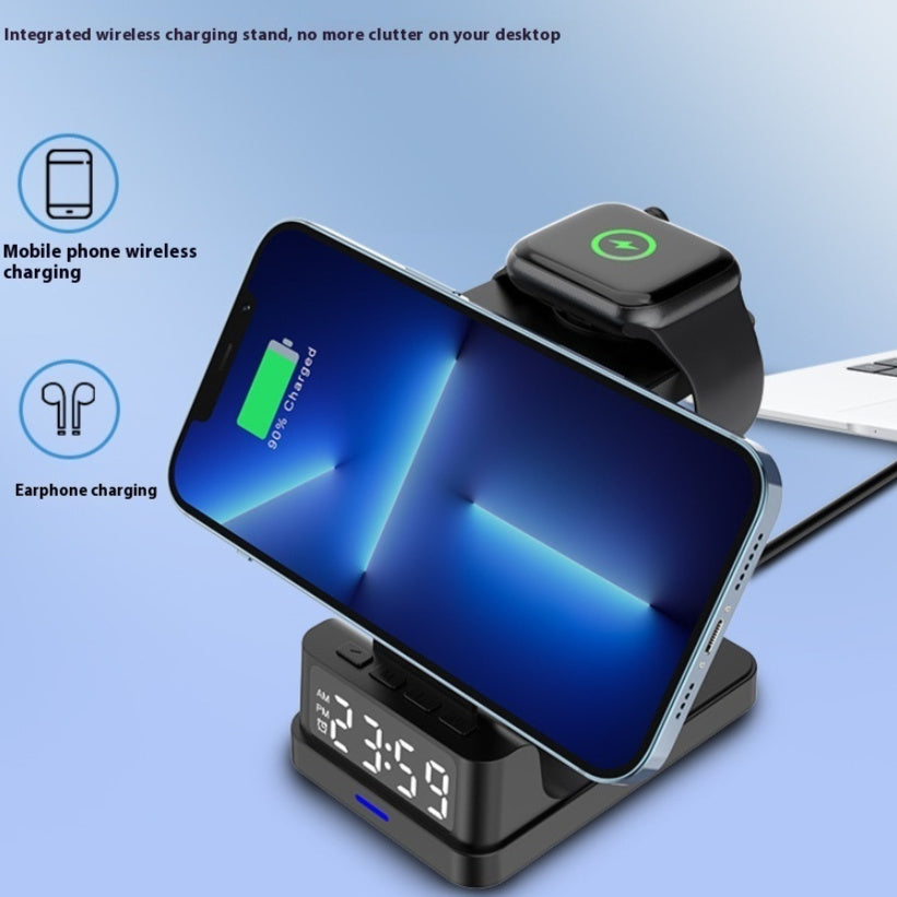 Black Magnetic Three In One 15W Wireless Charger With Clock