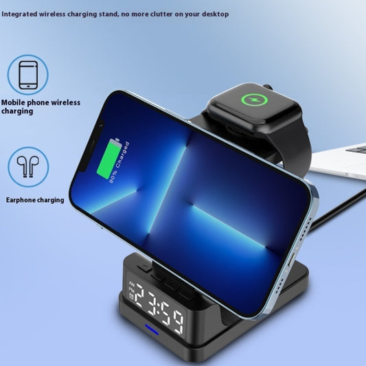 Black Magnetic Three In One 15W Wireless Charger With Clock