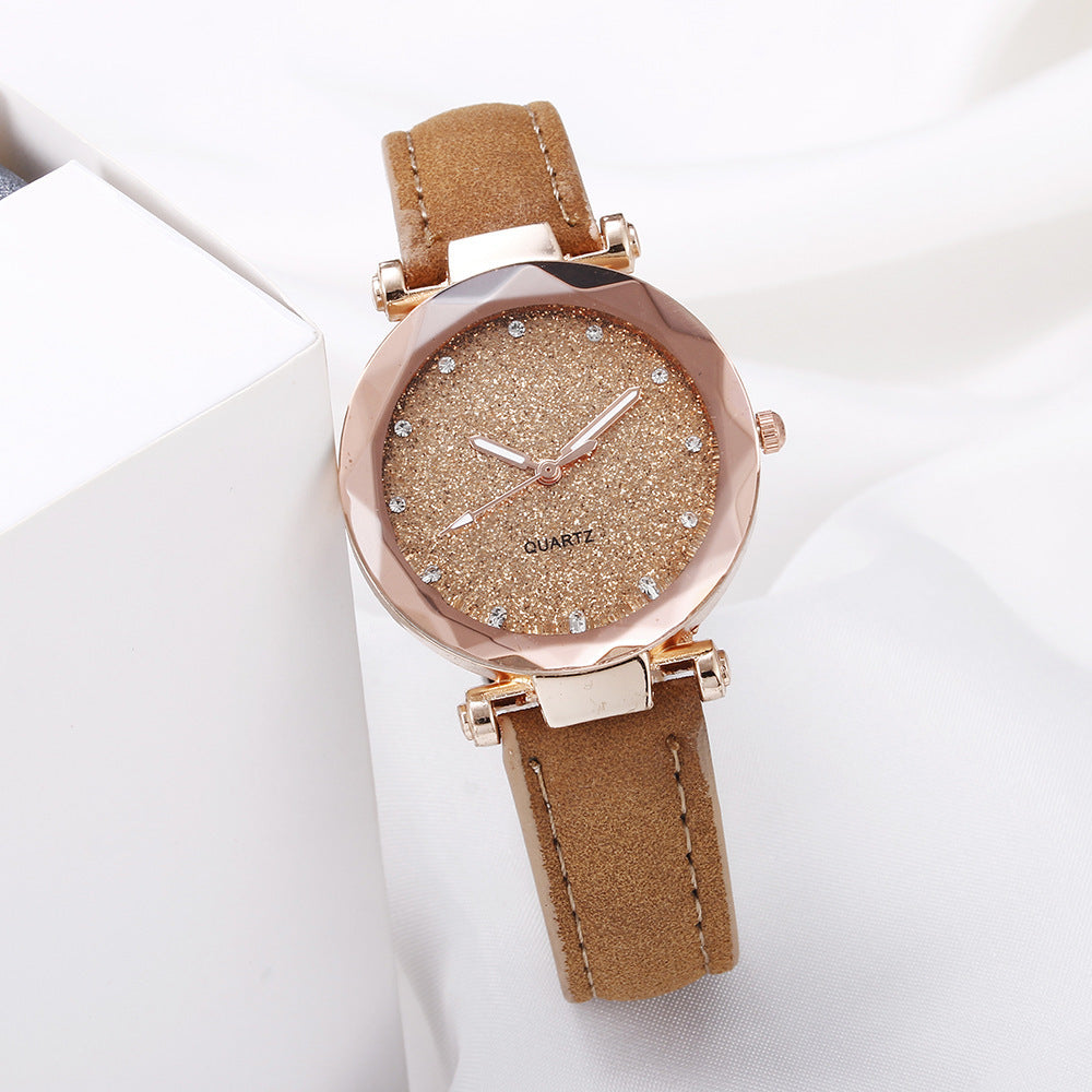 Casual Women Starry Sky Leather Rhinestone Wrist Watch