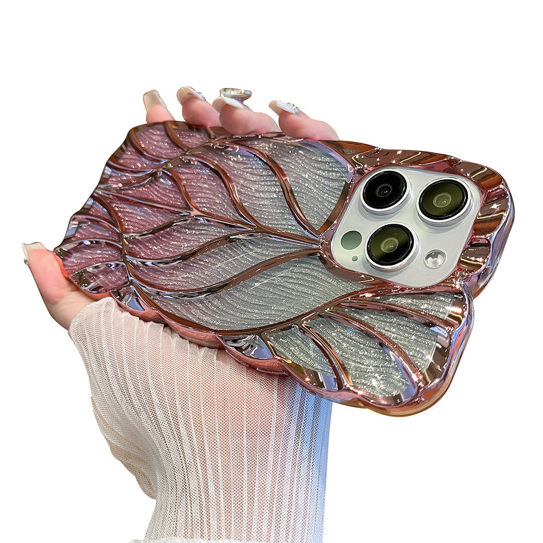 3D Leaves Gradient TPU Phone Case Shockproof Cover for iPhone 11–15 Pro Max Plus