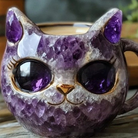 Halloween Geode Crystal Cat Mug Resin Craft Coffee Tea Cup Ornament