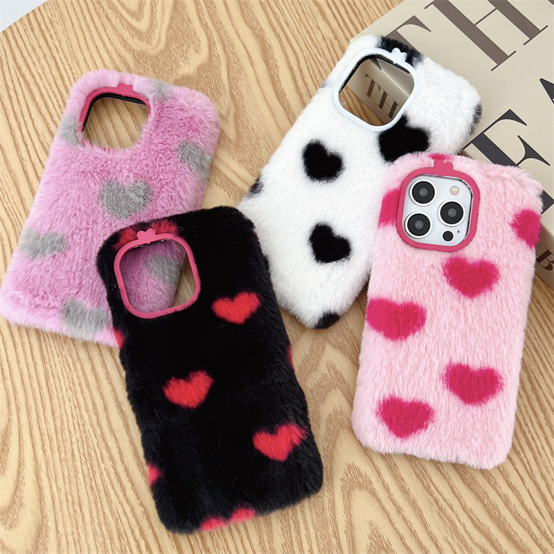 Japan And South Korea Plush Loving Heart Apple Phone Case