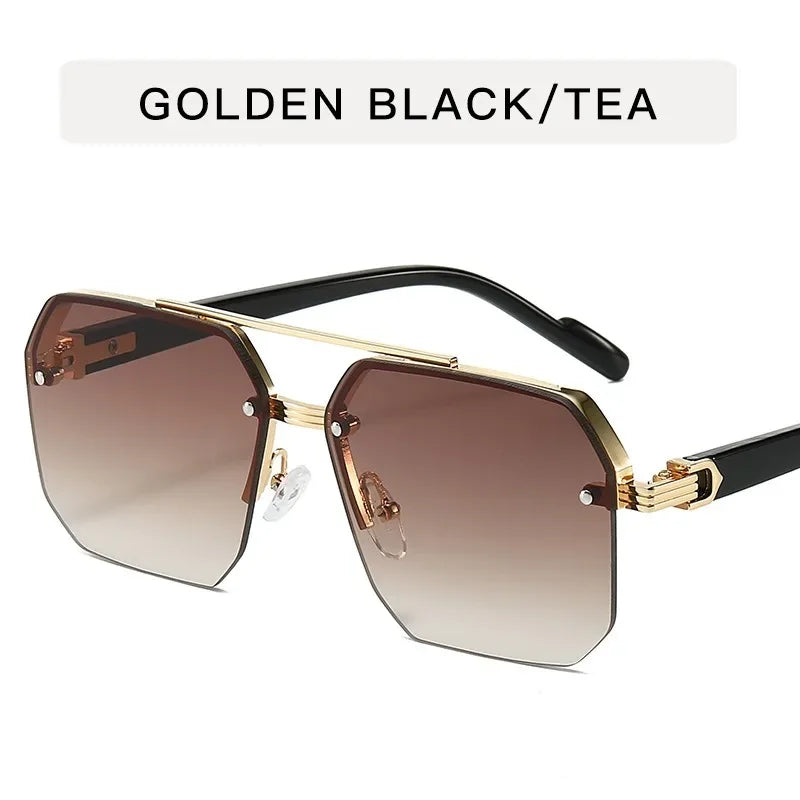 Men'S Metal Sunglasses Square Half Frame Rice Nails Casual Trend Personality Retro Fashion Outdoor Sports Eyeglasses