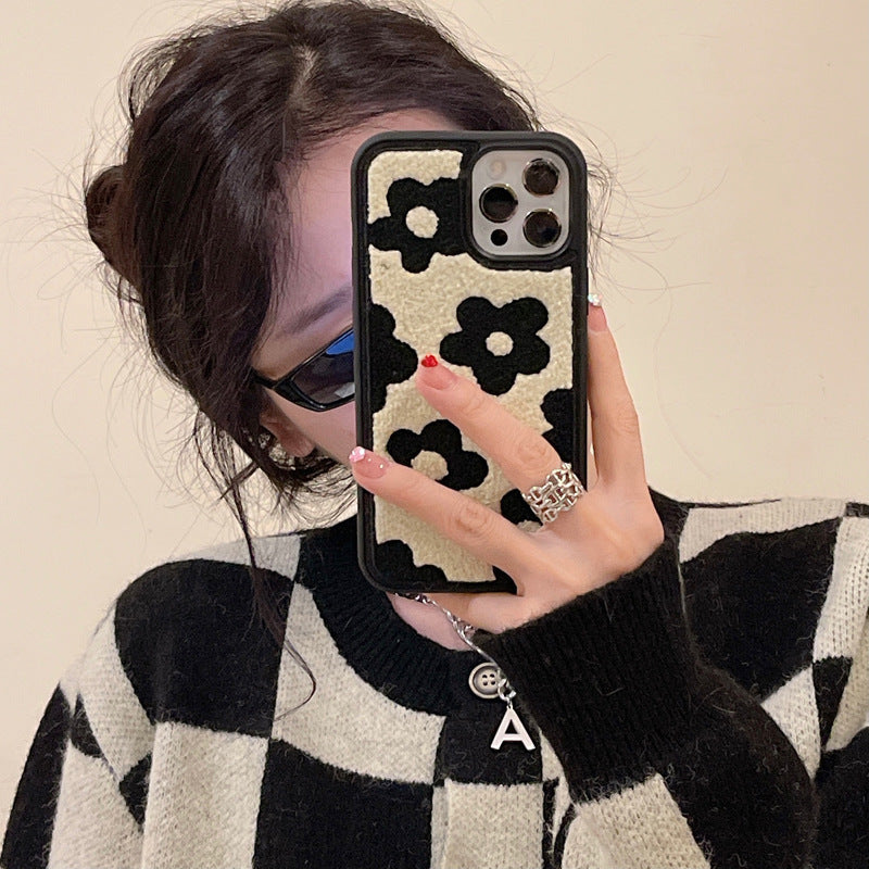 Plush Flower Phone Case Cute Warm Fall Winter Cover for iPhone 11–16 Pro Max