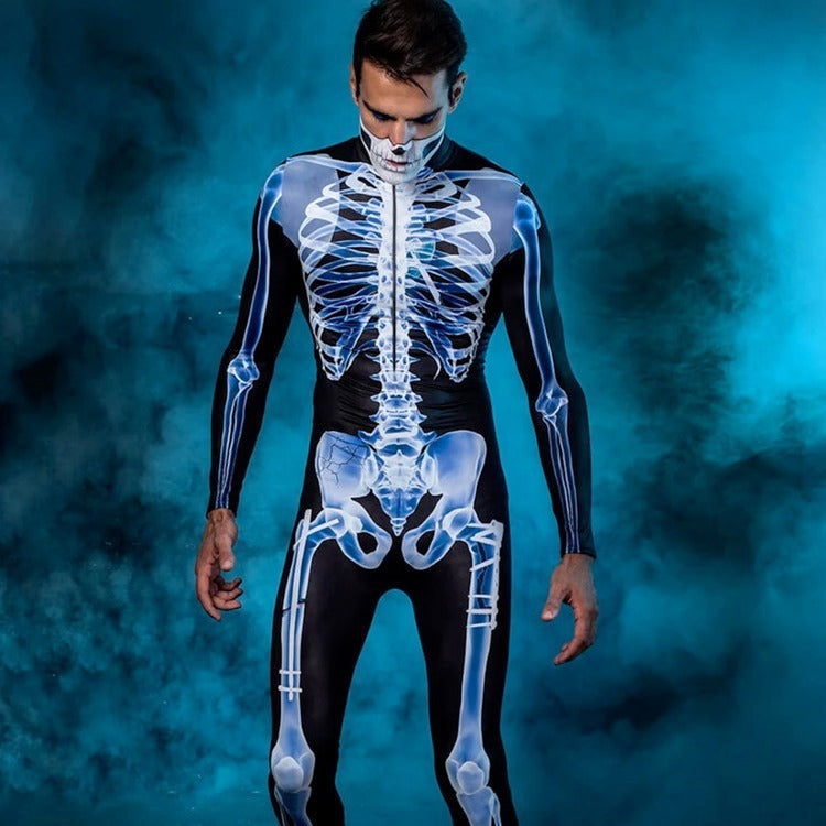 Halloween Skeleton Bodysuit 3D Print See-Through One-Piece Long Sleeve Tights