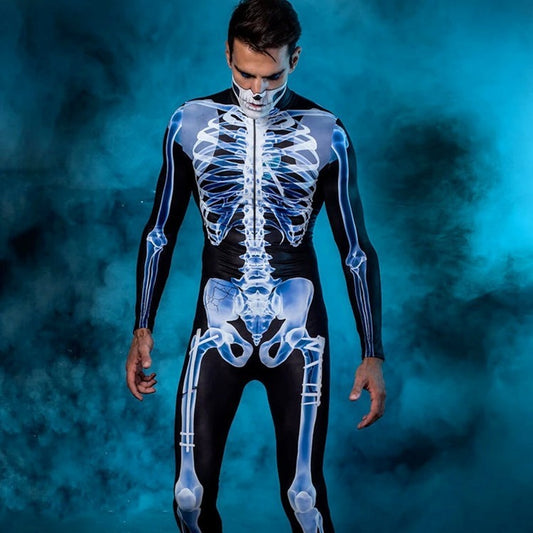 Halloween Skeleton Bodysuit 3D Print See-Through One-Piece Long Sleeve Tights