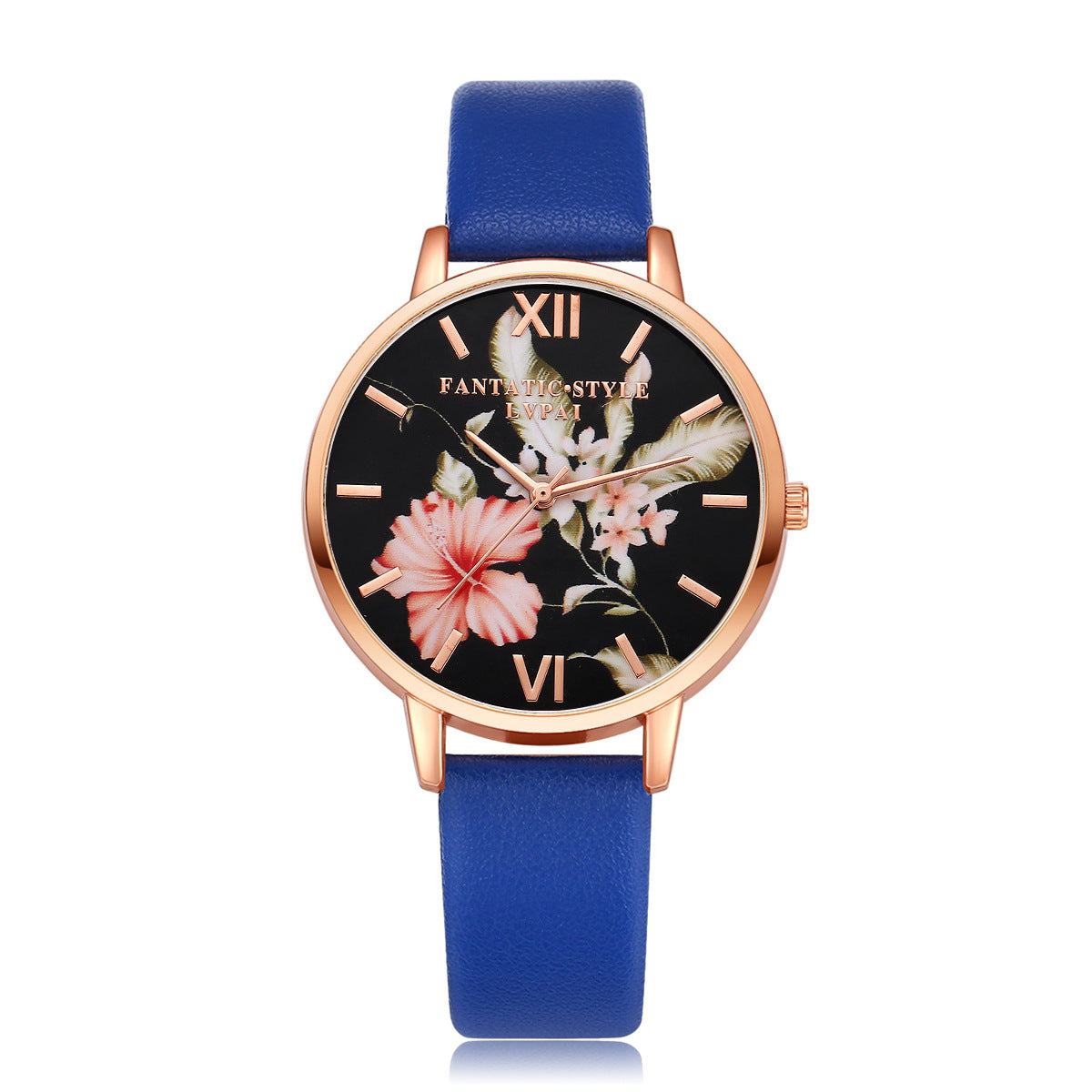 Rose Gold Women Leather Strap Watch Flower Dial Dress Gift