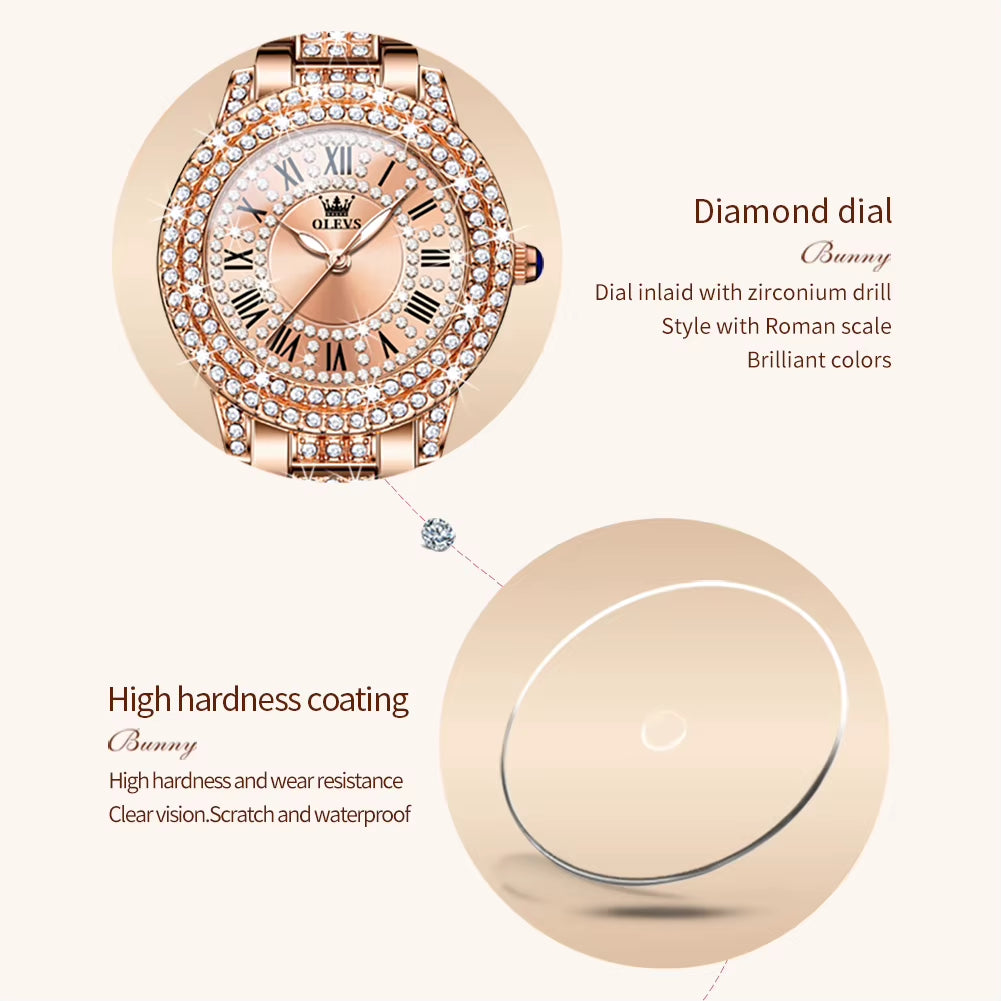 Women's Diamond-Accented Stainless Steel Quartz Watch - Elegant Waterproof