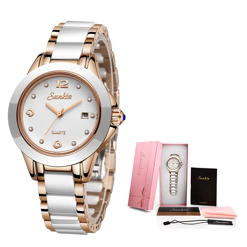 Elegant Women's Ceramic Bracelet Watch - Fashionable, Waterproof Dress Timepiece with Date Function - Ideal Gift for Her