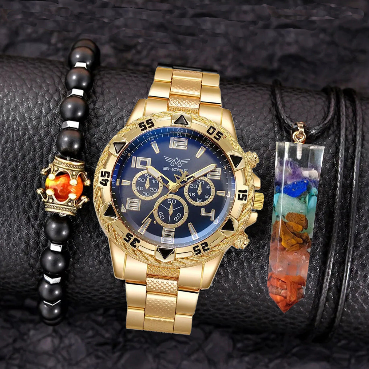 Creative Large Dial Three Eye Steel Belt Quartz Watch