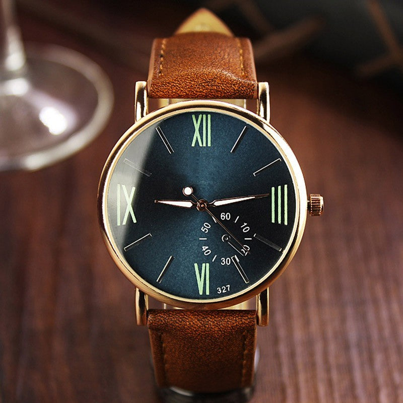 Roman Scale Waterproof Luminous Men’s Watch – Black/Brown Strap Color Options