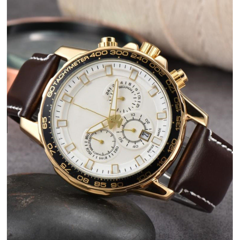 Men’s Day-Date Leather Strap Quartz Watch – Multiple Colors Styles