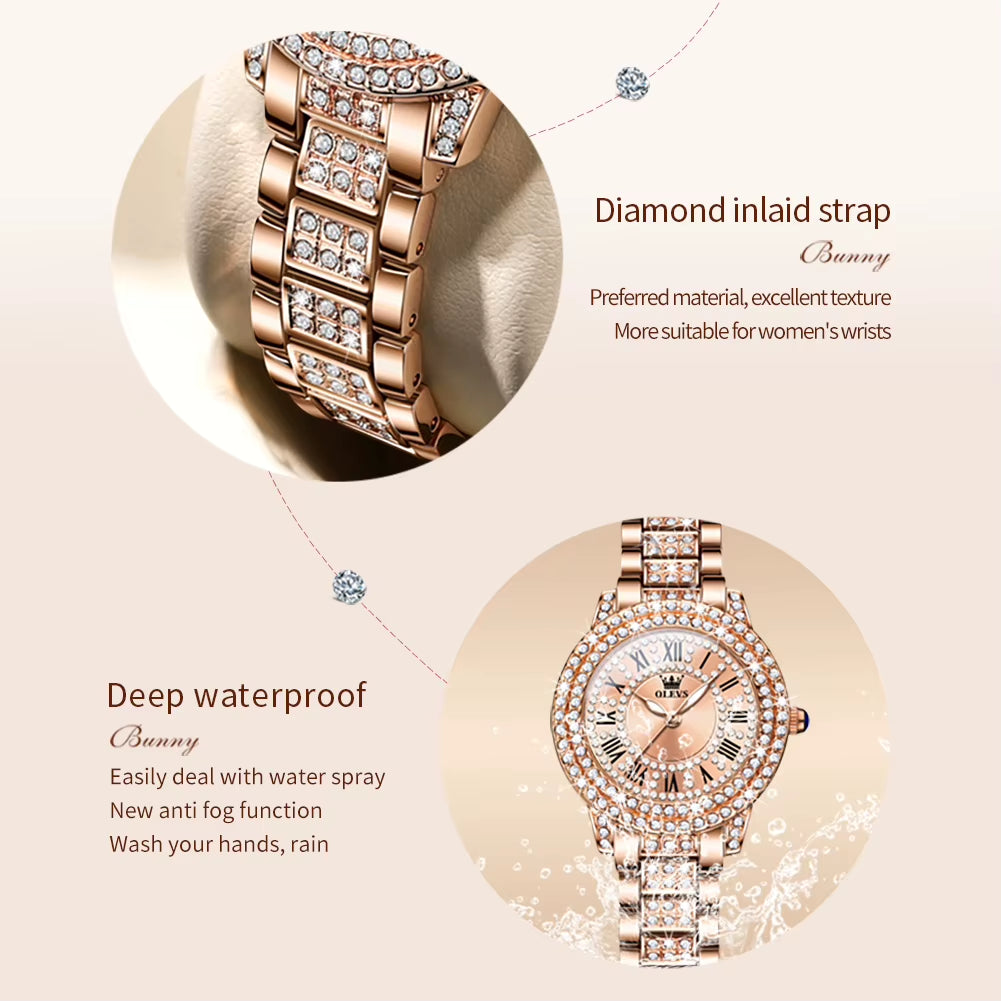 Women's Diamond-Accented Stainless Steel Quartz Watch - Elegant Waterproof