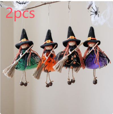 Halloween Mesh Broom Girl Angel Pendant Christmas Tree Hanging Decoration
