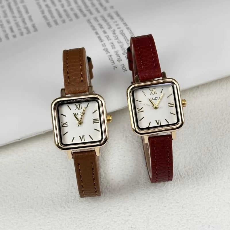 Vintage Small Square Watch Famous Brand Women Quartz Watch Luxury Gifts Ladies Clock Red Leather Strap Wristwatches Dropshipping