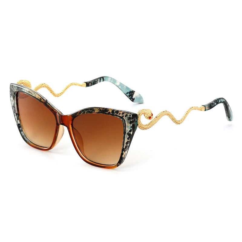 Retro Snake Temple Cat Eye Sunglasses for Women - Metal Frame UV400 PC Lens