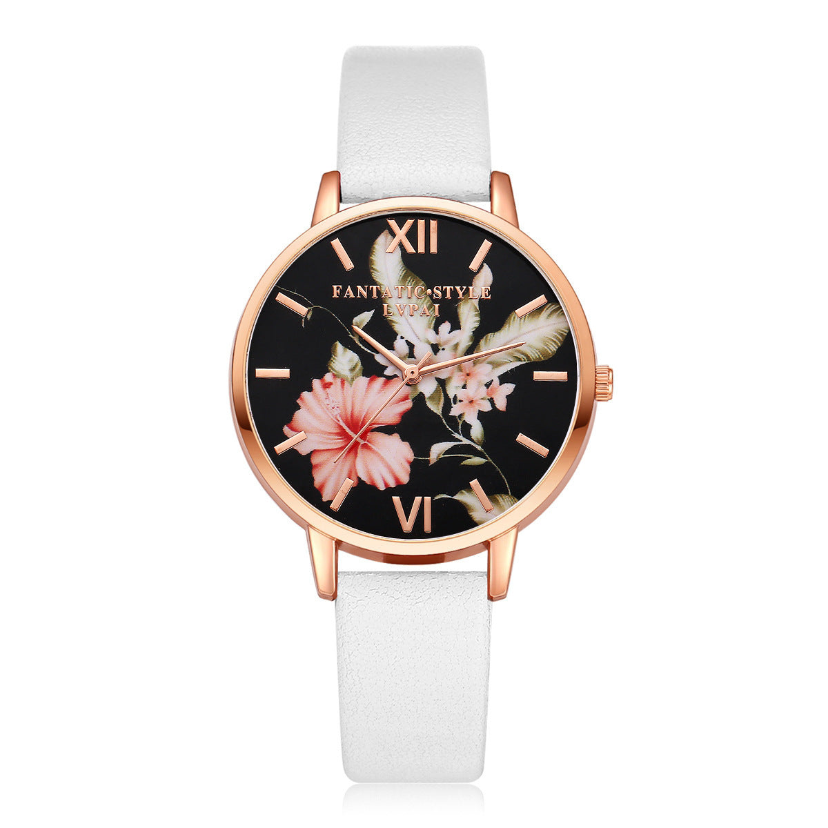 Rose Gold Women Leather Strap Watch Flower Dial Dress Gift