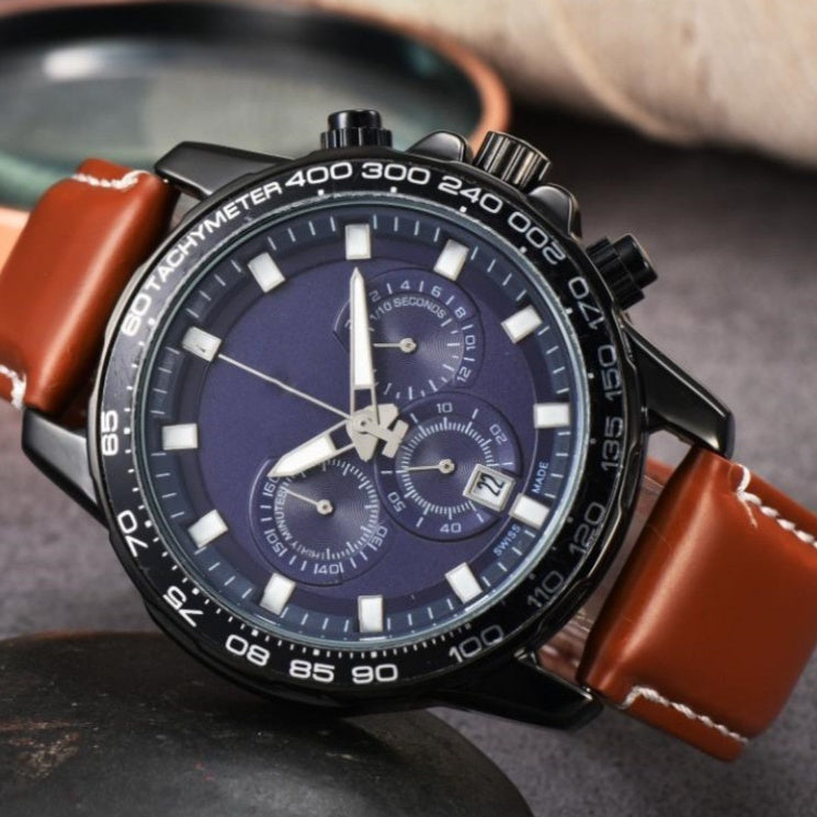 Men’s Day-Date Leather Strap Quartz Watch – Multiple Colors Styles