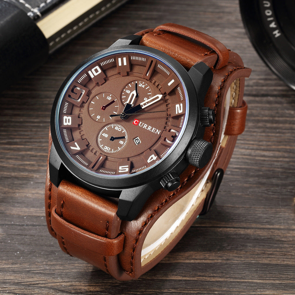 Large Plate Sport Quartz Watch – Faux Leather Strap, Multiple Color Styles