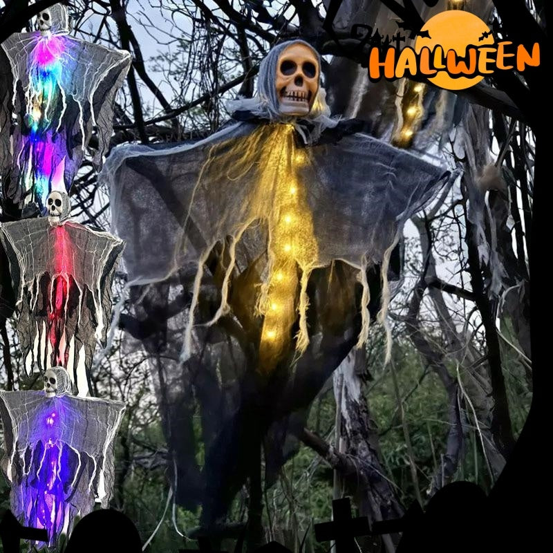 Halloween Hanging Ghost with Skull Spooky Decoration for Haunted House Party