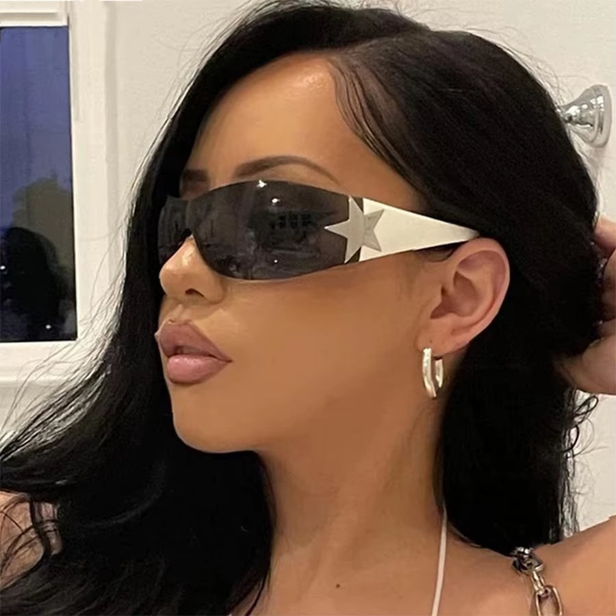 New Women'S Rimless Star Decoration Integrated Y2K Hot Girl Style Hip Hop Fashion Sunglasses Beach Party Glasses Men