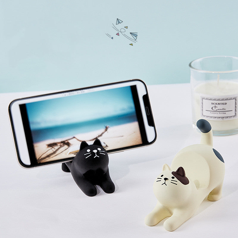 Grocery Cat Phone Holder Resin Craft Desktop Ornament