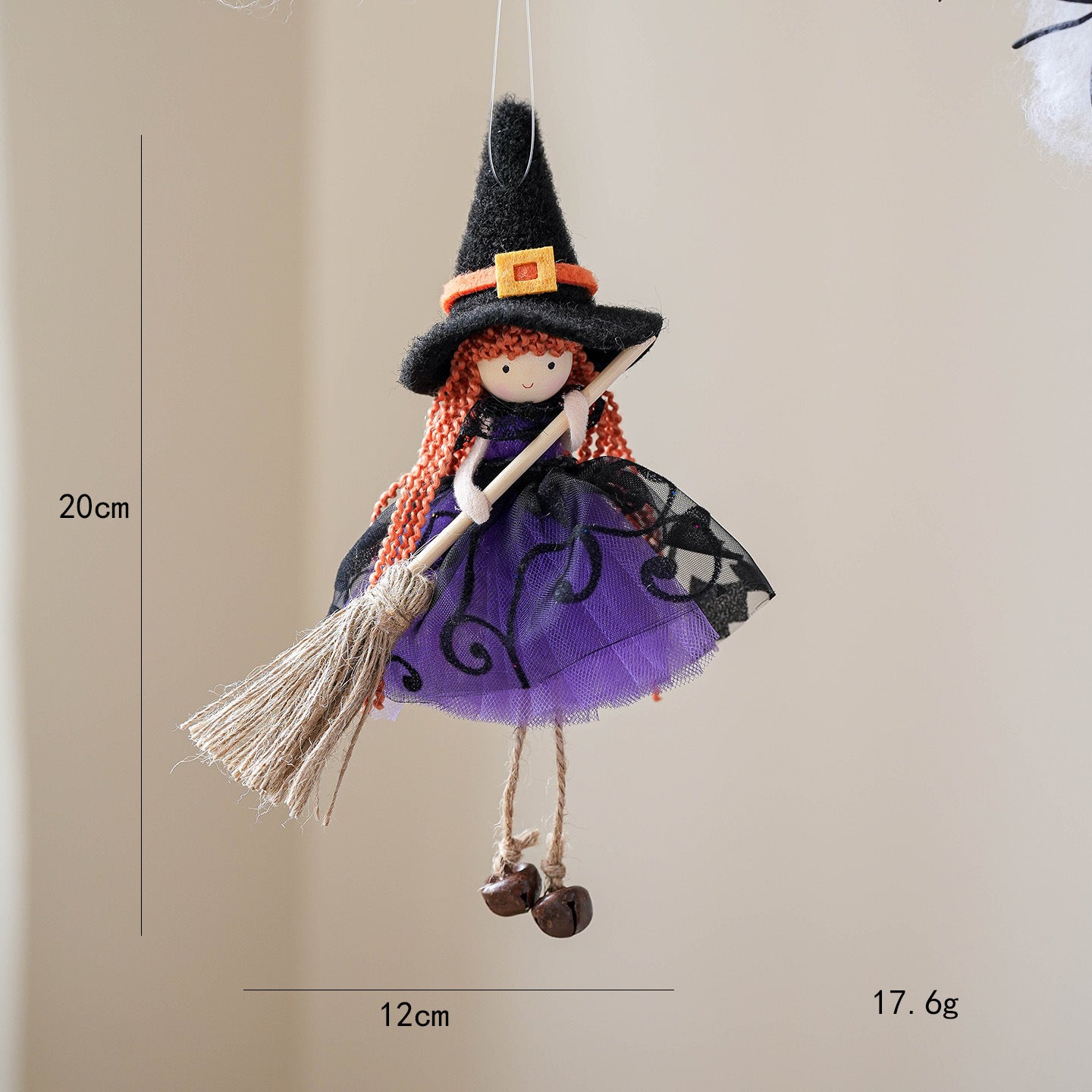 Halloween Mesh Broom Girl Angel Pendant Christmas Tree Hanging Decoration