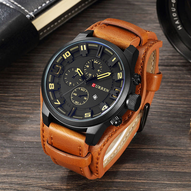 Large Plate Sport Quartz Watch – Faux Leather Strap, Multiple Color Styles