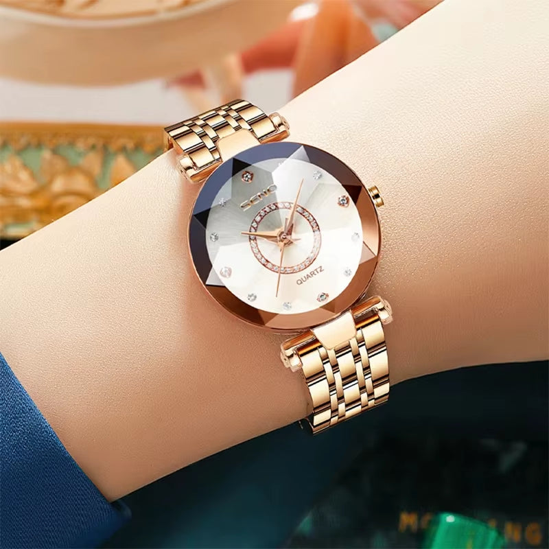 Crystal Rose Gold Quartz Bracelet Watch for Women – Free Shipping Includes Case