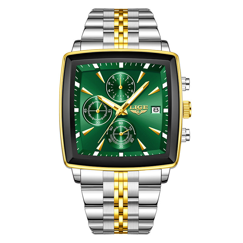 Men’s Square Dial Watch 30M Waterproof Quartz Luminous Display Business Sport