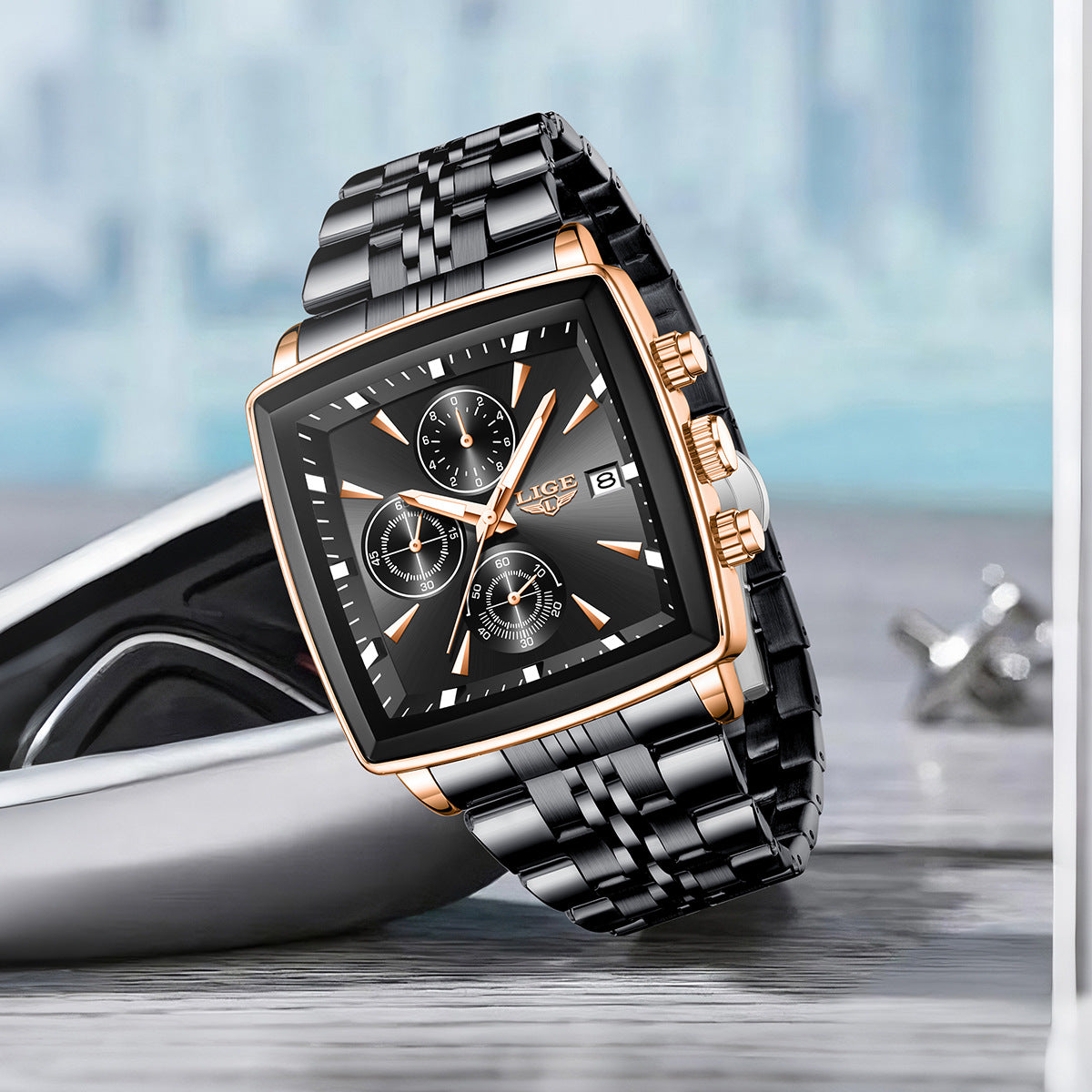 Men’s Square Dial Watch 30M Waterproof Quartz Luminous Display Business Sport