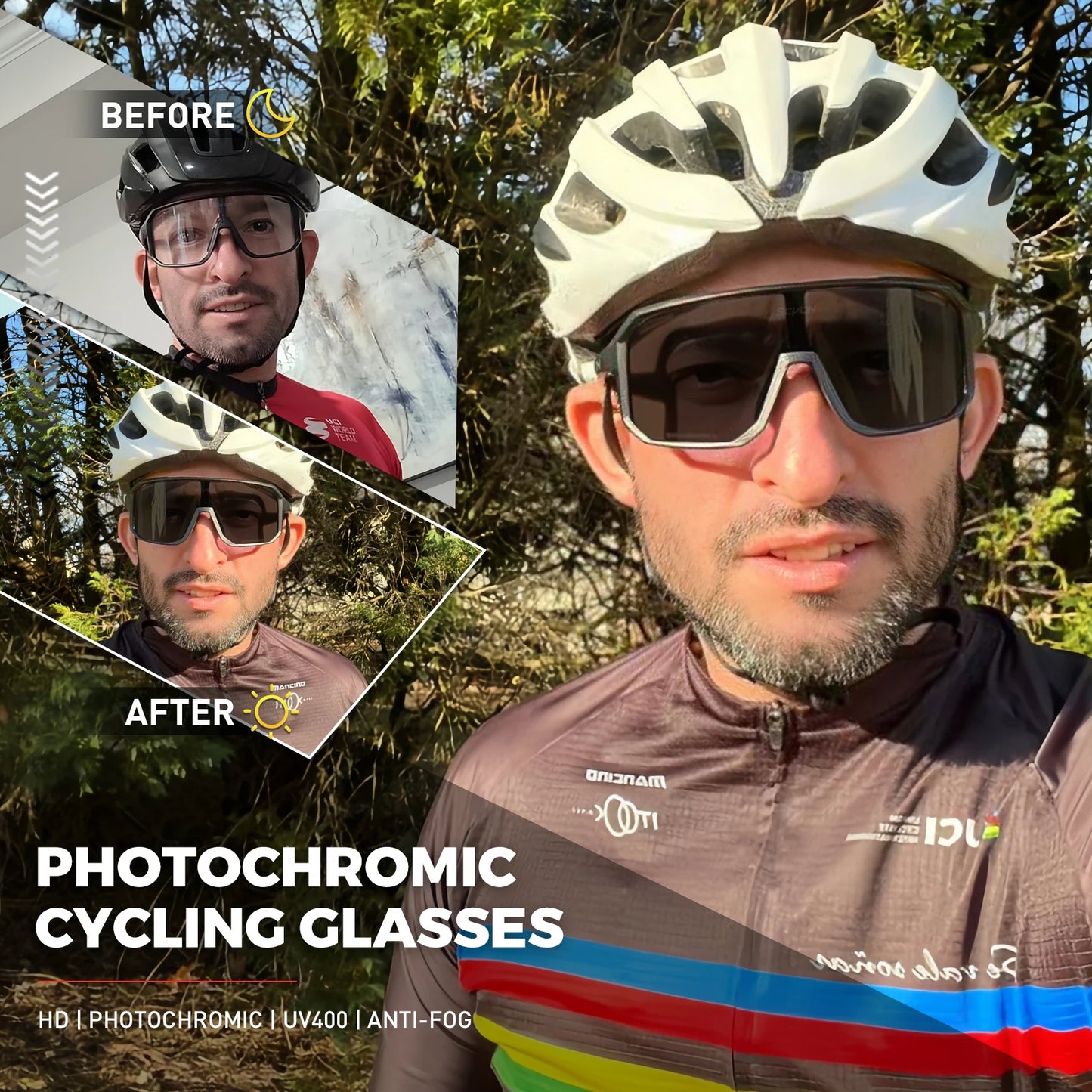 Photochromic Cycling Glasses Bike Mountain Bicycle Golf UV400 Sunglasses Sport Protection Glasses for Men Women Baseball