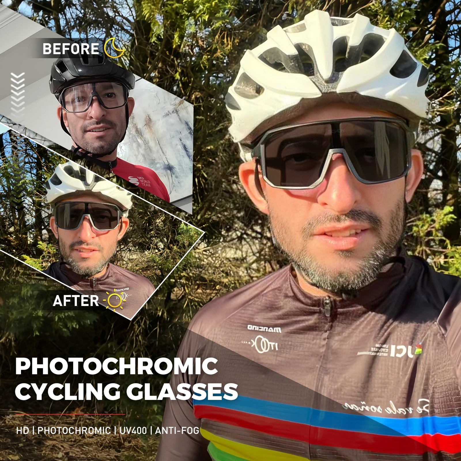 Photochromic Cycling Glasses Bike Mountain Bicycle Golf UV400 Sunglasses Sport Protection Glasses for Men Women Baseball