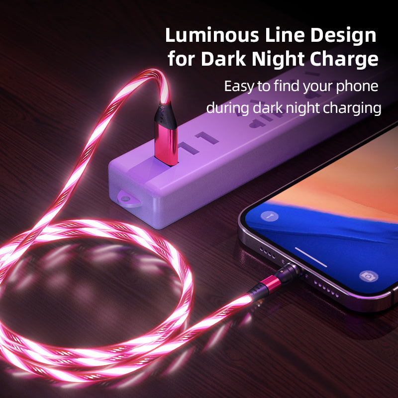 540° Rotating Luminous Magnetic USB Cable 3A Fast Charge LED Flow Cord