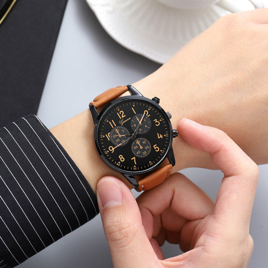 Men’s Three-Eye Steel Strap Quartz Watch – Multi-Function Fashion / Casual Style