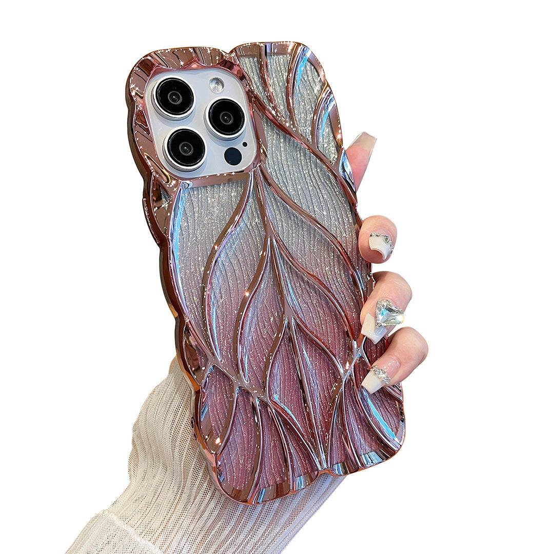 3D Leaves Gradient TPU Phone Case Shockproof Cover for iPhone 11–15 Pro Max Plus