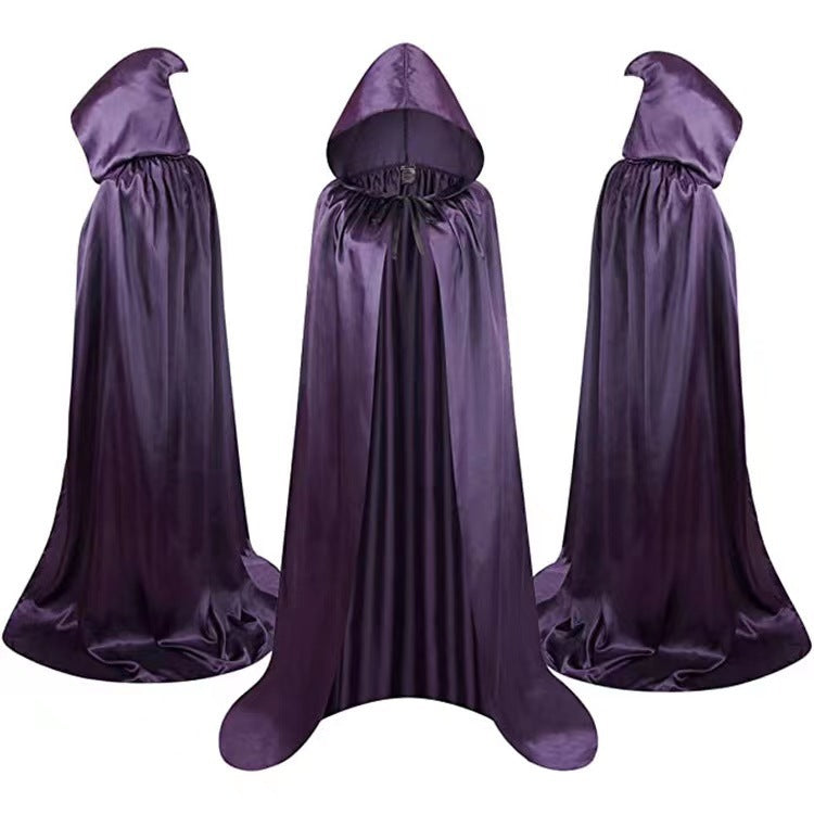 Kids Halloween Wizard Cloak Hooded Cape Black Costume Party Mantle Decoration