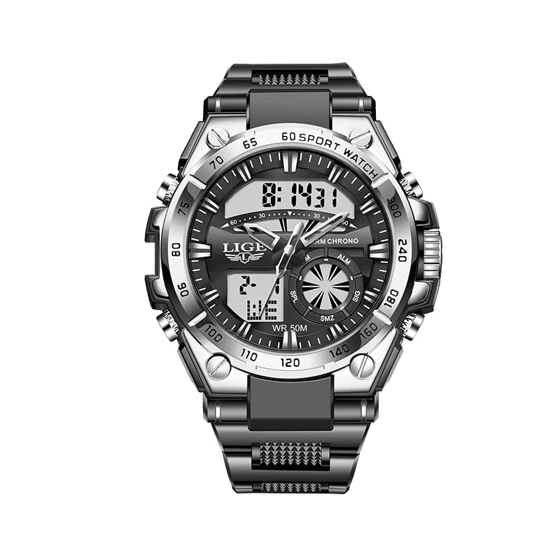 Men's Military Digital Dual Display Watch - 50M Waterproof Sport Wristwatch with LED Luminous Quartz Features