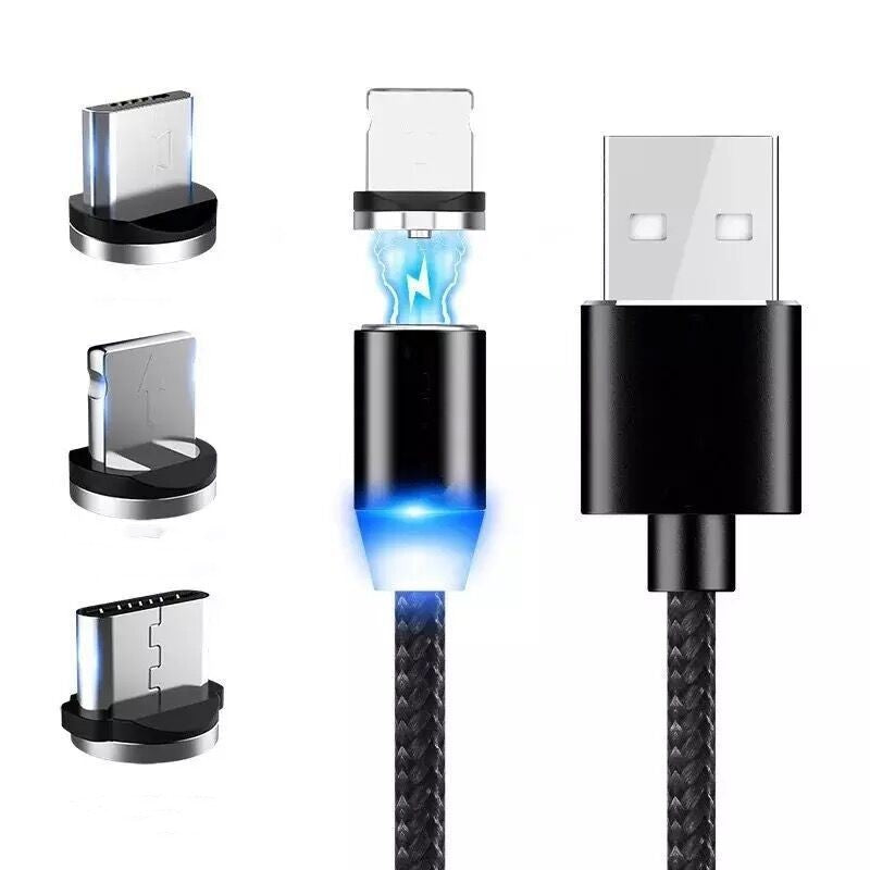 Three-In-One Magnetic Data Cable Micro USB Type-C Charging