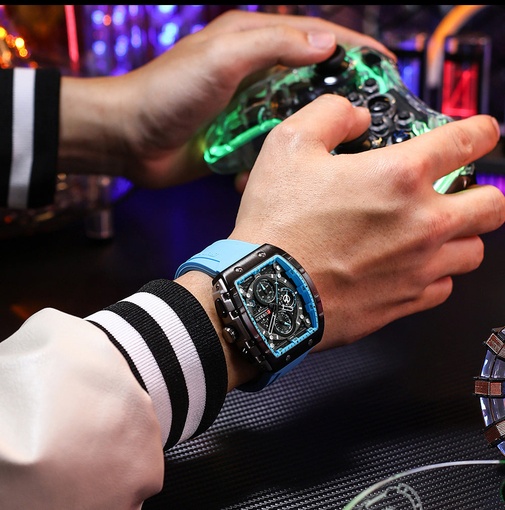 Men’s Sports Quartz Watch Six-Pin Tape Strap – Multiple Color Shells