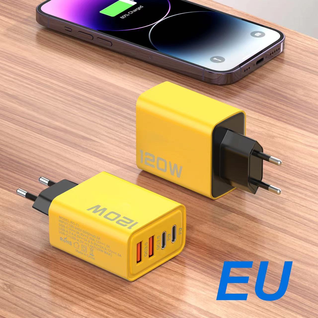 Yellow Double PD USB Charger With Dual USB Ports 12W Output