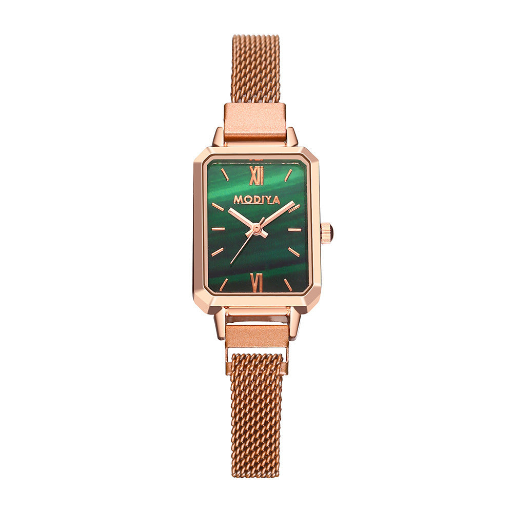 Mori Style Peacock Green Small Square Quartz Watch Ladies