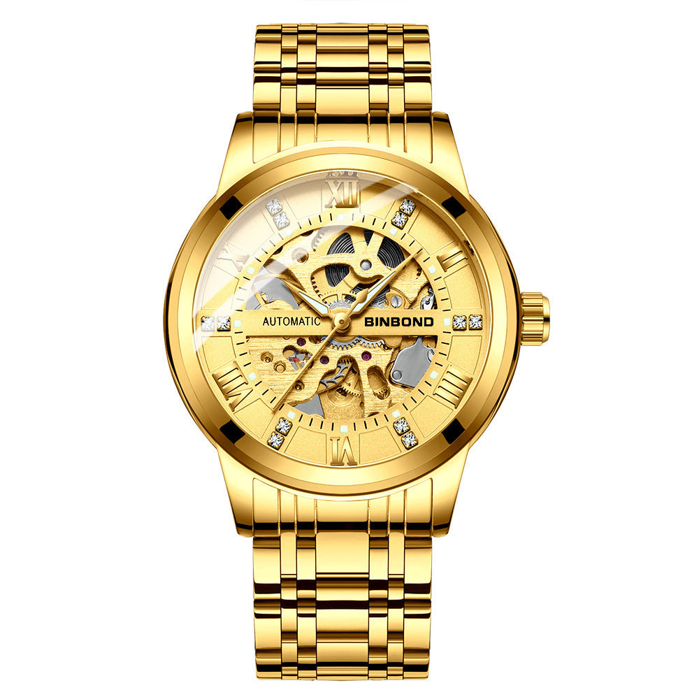 Elegant Automatic Mechanical Watch – Luminous Hands, Silver & Gold Case Styles