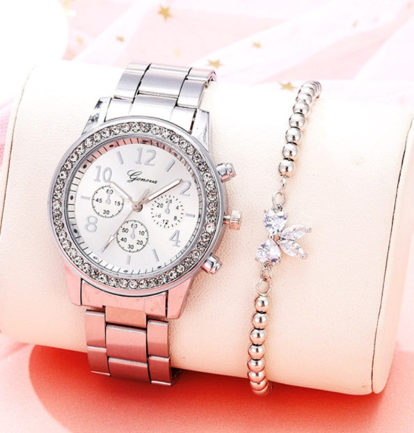 Diamond Bracelet Watch Stainless Steel Belt Geneva Alloy