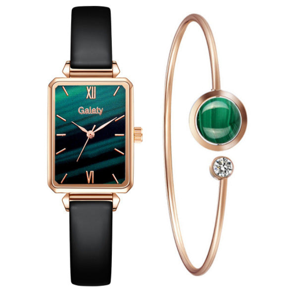 Retro Temperament Square Womens Watch Malachite Green
