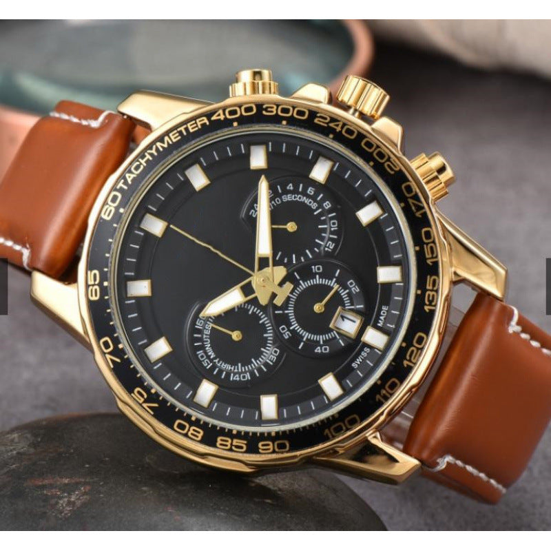 Men’s Day-Date Leather Strap Quartz Watch – Multiple Colors Styles